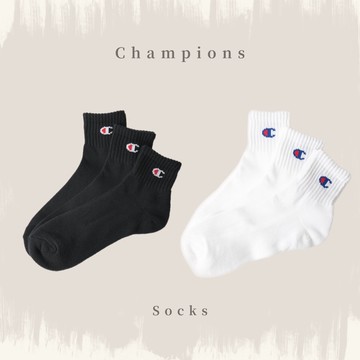 CHAMPION 白 黑 小LOGO 中筒襪 三雙一組