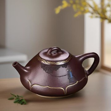 純手工宜興朱鳳妹深井老紫泥知雨捎風紫砂壺石瓢描金茶壺功夫茶具
