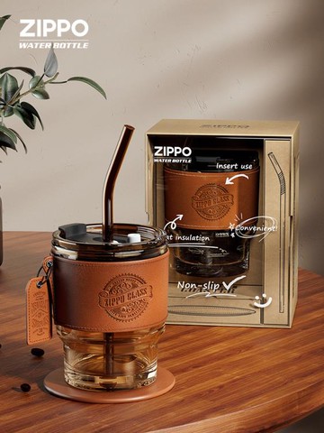 Zippo玻璃水杯女帶吸管咖啡杯ins風夏季便攜辦公室美式復古隨行杯 雙11全館免運