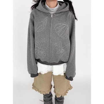 innomoood 海島日記刺繡連帽開衫短外套衛衣簡約小眾百搭