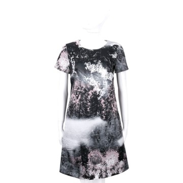 Max Mara 黑x粉色樹林墨畫短袖洋裝