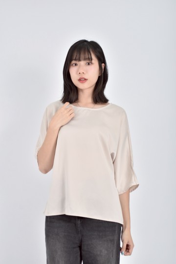 加購優惠(F) 質感緞面杏色短袖上衣