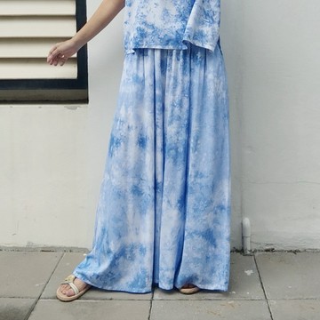 D Brisa Pants - 酷感靛藍紮染長寬褲