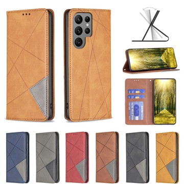 菱形暗磁掀蓋套 適用 三星 Galaxy S24 S24+ S24 FE Ultra 手機殼 相框卡槽 插卡翻蓋 皮套