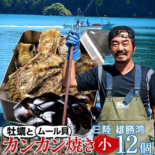 牡蠣 カンカン焼きセット 生ガキ＆ムール貝セット [かきS12個・ムール貝2kg] 生食用 宮城県産 生牡蠣 蒸しカキ  缶付き ガンガン焼き