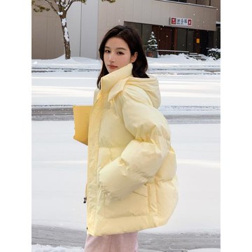 (免運)云朵奶fufu黃色90白鴨絨羽絨服女小個子2025冬新款保暖面包服外套