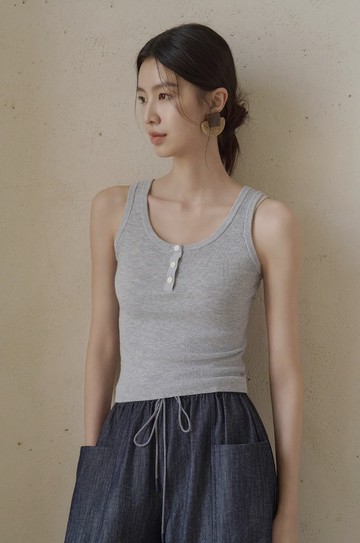 羊毛混紡 亨利領緊身針織背心