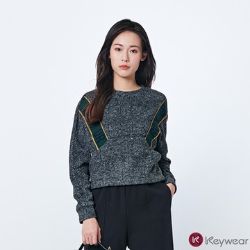KeyWear奇威名品    金邊織帶長袖上衣-灰色