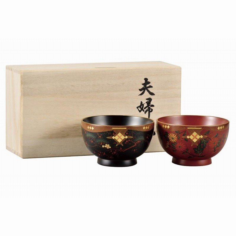 伝統工芸品 夫婦椀 和食器 ペア椀 お椀 木製 会津漆器 会津絵 松竹梅