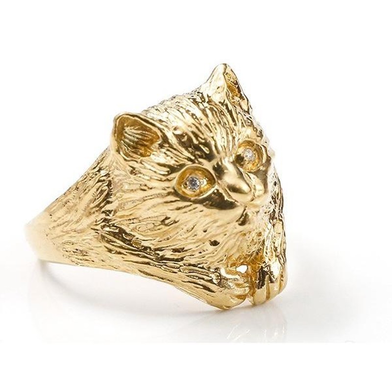 18金 リング シンプル ダイヤモンド 猫 ゴールド 18k イエローゴールド