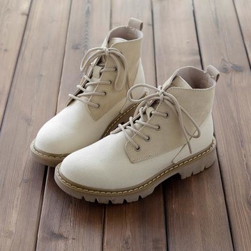 歐洲站春夏帆布馬丁靴女牛仔布拼接真皮透氣高幫系帶舒適休閑短靴