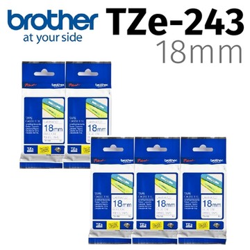 【5入組】brother 原廠護貝標籤帶 TZe-243 (白底藍字 18mm)