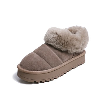 KOKKO暖暖翻毛真皮厚底雪靴駝灰色