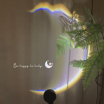 ins簡約月亮投影燈臥室網紅浪漫氛圍彩虹溫馨小夜燈少女心臺燈鑫弘-數碼配件
