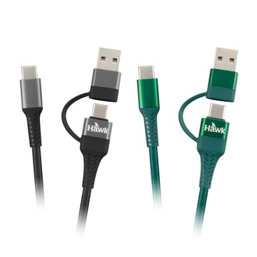 Hawk 可用Type-C或USB-A旅充替裝置充電 Type-C二合一充電傳輸線(1M)