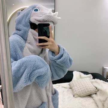 啊嗚鯊魚女秋冬季加厚法蘭絨睡衣