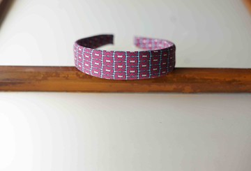 古董領帶改製手工髮箍-Hermès馬蹄鐵印花-梅紅-寬版