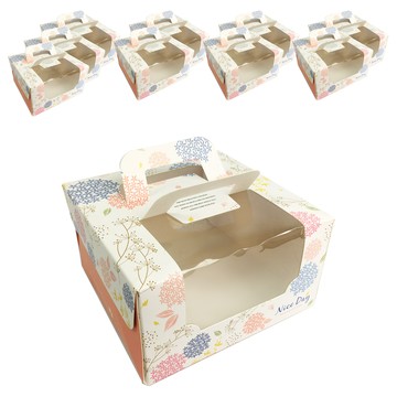 手提鏤空蛋糕盒，外徑16.2*高7*側16.2cm，海洋白卡325p+霧膜+燙金+PET，台灣產  朵朵圓舞曲  10個