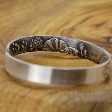 現貨+預購 純銀手環泰銀手鐲-蓮花內刻心經開口情人節生日禮物女飾品73na46【獨家進口】【米蘭精品】