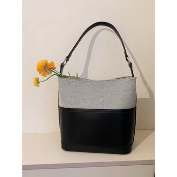 爆款撞色拼接大容量包包女2025法式質感時尚水桶包小眾百搭單肩包