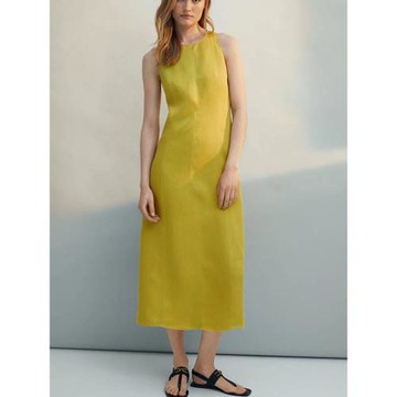 MD女裝春夏新品飄逸長版繞頸吊帶式顯瘦棉麻無袖氣質簡約風連衣裙