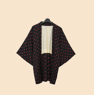 Back to Green-日本帶回羽織 紅格紋 圖騰kb-12/vintage kimono