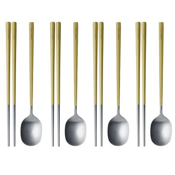 仙德曼露營316不鏽鋼餐具組-4套入(附收納袋)X1盒組-霧沙-1組