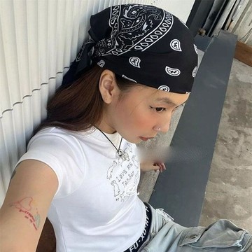 ✨桃園出貨✨印花棉方巾清新百搭美拉德三角巾法式時尚復古田園風頭巾發帶發飾