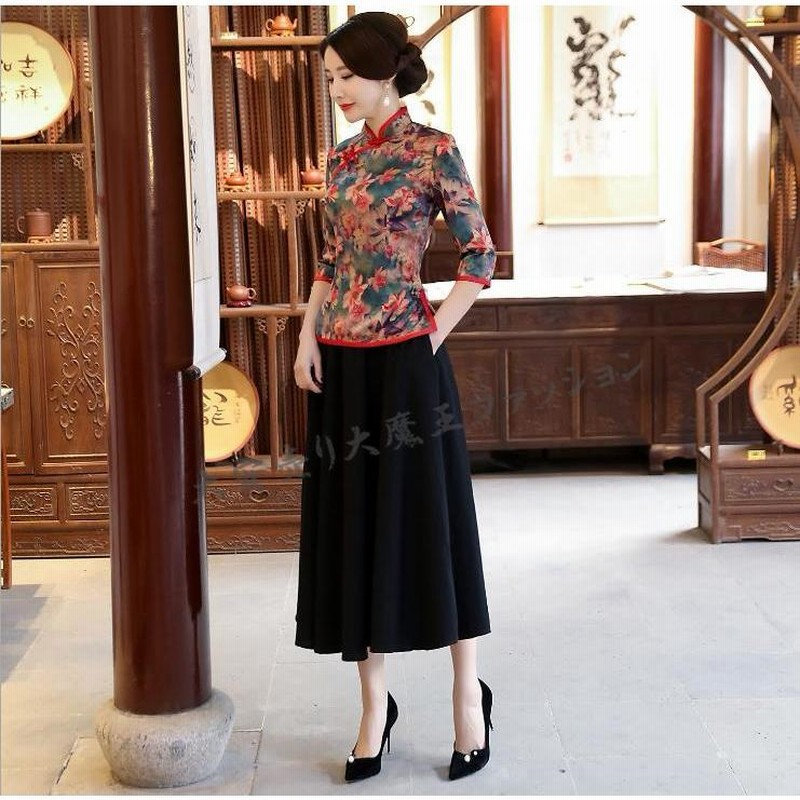 チャイナドレス ロング チャイナドレス 2点セット 上下