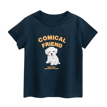 27KIDS - 純棉短袖上衣-狗狗好朋友-藏青