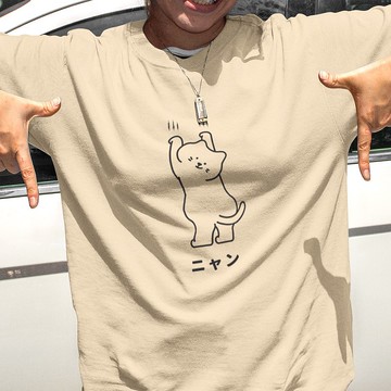 日文喵 中性短袖T恤 米色 貓咪 抓牆 毛小孩 禮物 文青