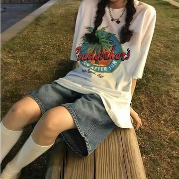 【砂糖夢境】闊腿牛仔短褲女夏季新款復古ins高腰寬鬆學生顯瘦直筒五分中褲潮