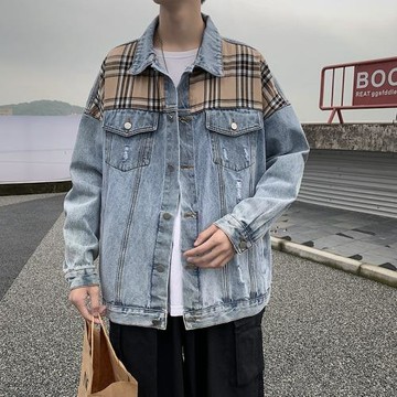 2022春秋港風牛仔夾克男士寬松痞帥拼接上衣潮流韓版ins休閑外套