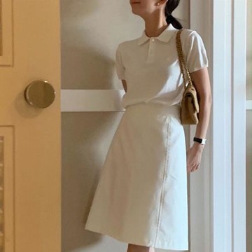 【現貨 秒發】八奶 the bar*net字母刺繡POLO翻領短袖女白色純棉