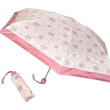 COACH 繁花緹花LOGO輕量摺疊晴雨傘-卡其/粉