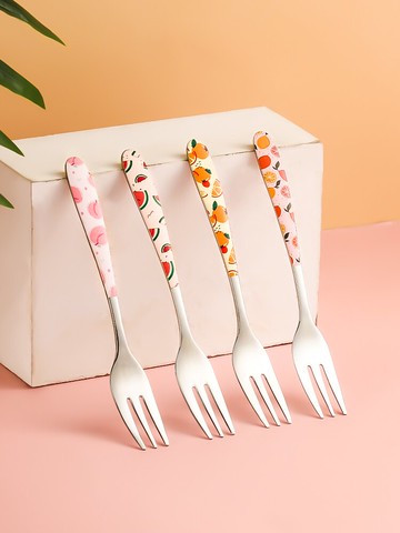 墨色日式可愛陶瓷水果叉子家用甜品叉兒童安全小叉子輕奢水果簽插