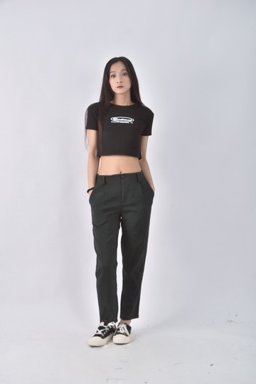 (L) con amici韓牌高腰西裝素面綠色長褲