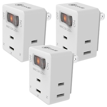 DIKE 1切3座 2P安全加強型節電小壁插 30%空間節約 帶燈電源開關 高強度PC材質  白色  3個  54.5mm