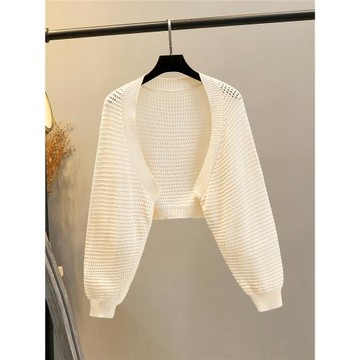 鏤空外搭針織開衫女春秋法式坎肩罩衫上衣短款蝙蝠袖毛衣披肩外套