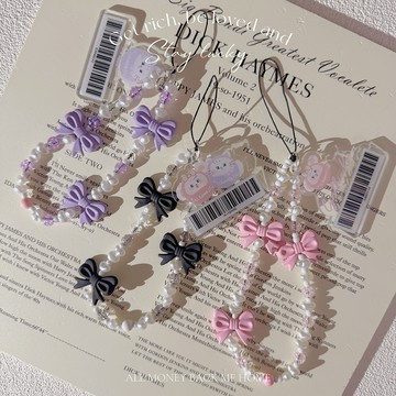 [PH531]❥兔茸茸達摩軟萌開運系列*歐美蝴蝶結珍珠掛繩+客製化載具吊飾組合/載具吊飾/短掛繩/吊飾/手機掛繩/手機吊