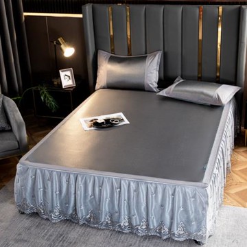 新款可拆卸涼席床裙夏季冰絲涼席三件套冰藤席可水洗折疊空調席子