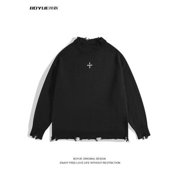 BOYUE帛躍做舊毛邊毛衣秋冬日系高級感oversize慵懶鹽系男女線衣