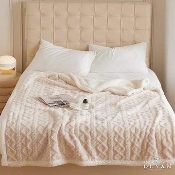 【DUYAN 竹漾】韓系麻花牛奶絨 羊羔絨 雙層加厚被毯 / 杏色奶油