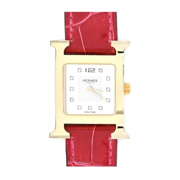 Hermes 愛馬仕 Heure H 鱷魚皮革女仕腕錶(紅/25mm)
