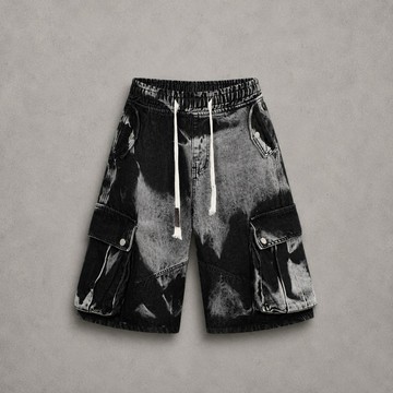【APPAREL】潑墨水洗工裝牛仔短褲｜多口袋機能 五分丹寧褲