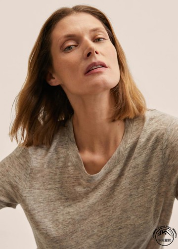 德國短袖亞麻衫女圓領素色T恤灰色上衣【木屋雜貨】【木屋雜貨】