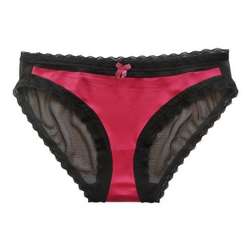 舒適柔軟絲滑冰絲網紗拼接性感透視蕾絲邊低腰內褲女