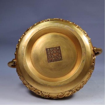 老件紫銅大明宣德年制橫幅款雙獸耳長方玉蘭盆香爐擺件重量5000克