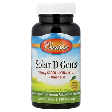 Carlson, Solar D Gems®，維生素 D3+Omega-3s，天然檸檬味，120 粒軟膠囊