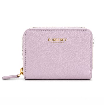 BURBERRY 燙金LOGO拉鍊零錢夾(粉色)